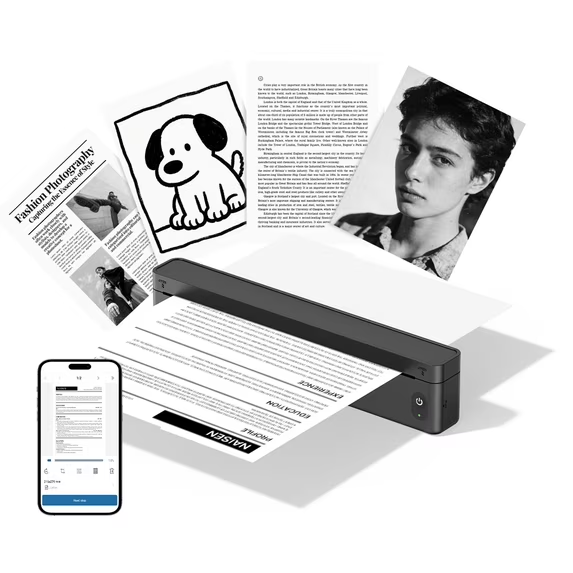 A10a Thermal Printer For Phone Laptop Inkless Portable Printer, Portable Printers Wireless For Travel, Mobile Printer For Office Home School,Support 8.5'' X 11'' & A4 Thermal Paper