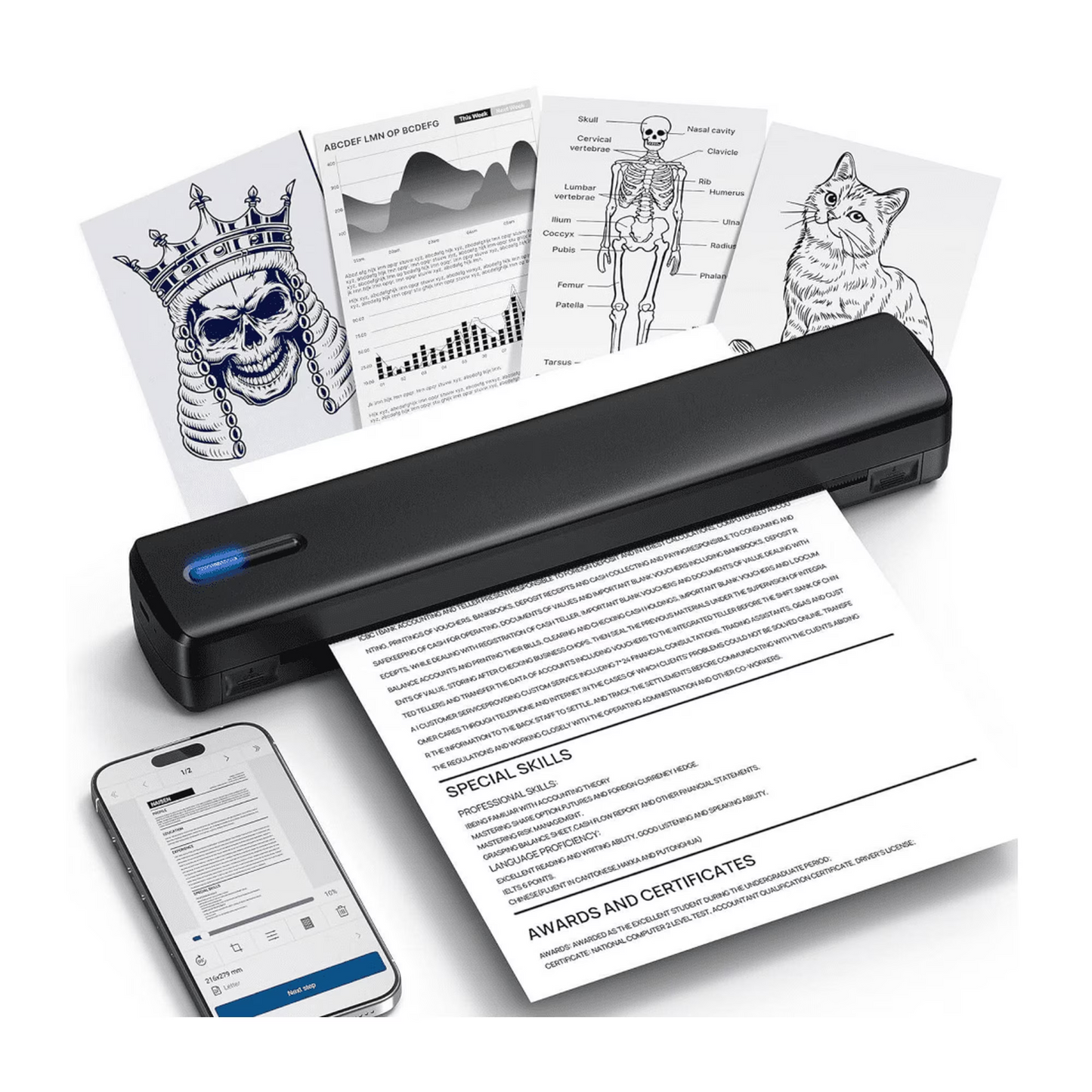 CHIVALZ Bluetooth Thermal Printer Support for 8.5"x11" US Letter, Inkless Compatible with iOS, Android, Laptop for Home and Office