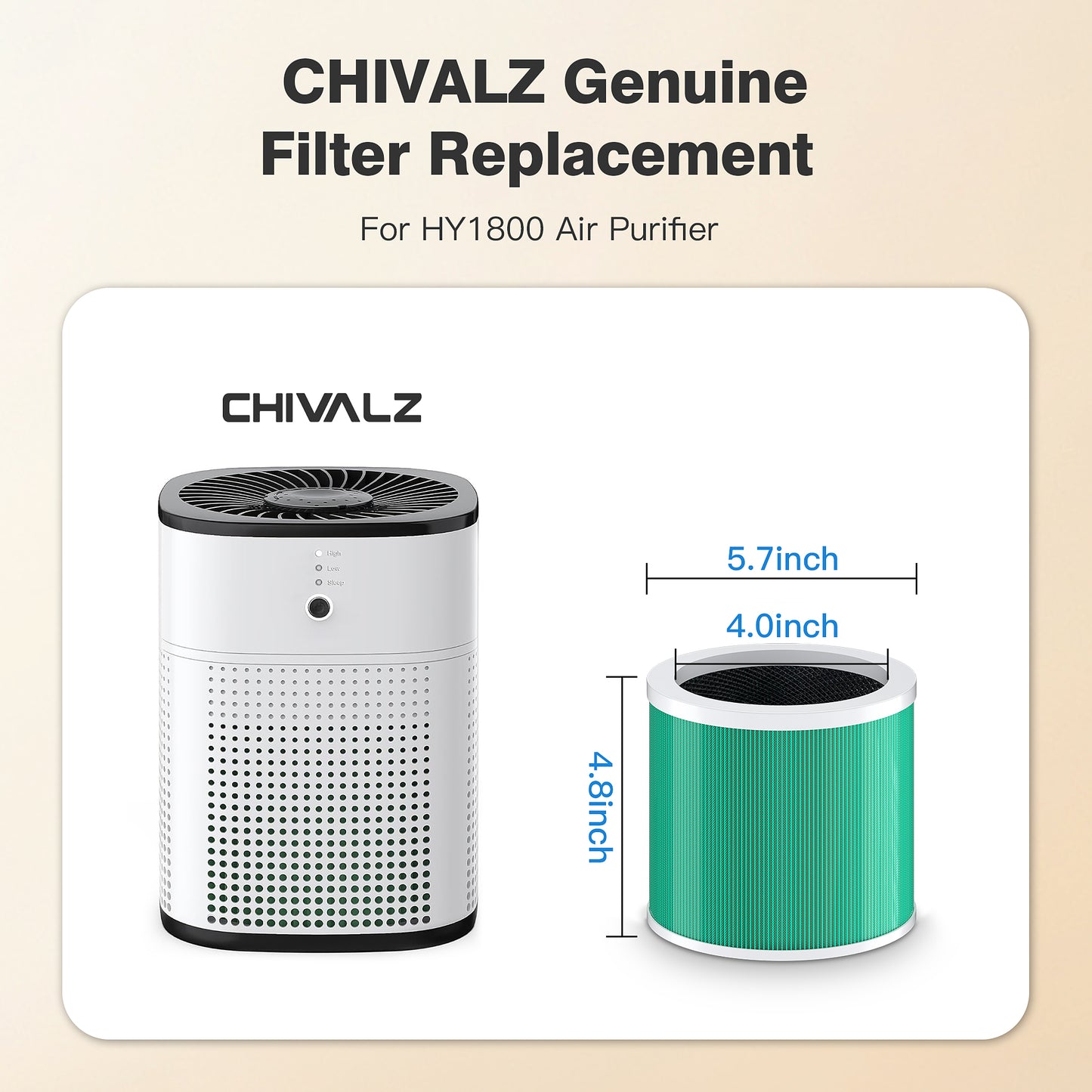 CHIVALZ Genuine HY1800 Air Purifier Replacement Filter (2 Pack)